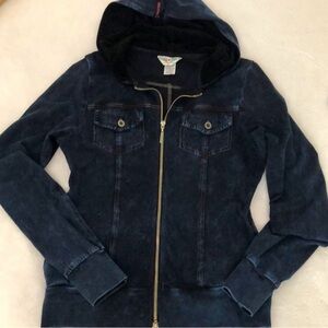 Hard ✨Tail Zip-Front Hoodie! Dark navy mineral wash! Four pockets! Lined hood! L